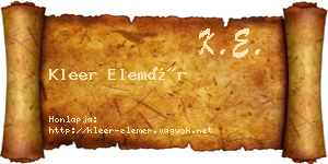 Kleer Elemér névjegykártya